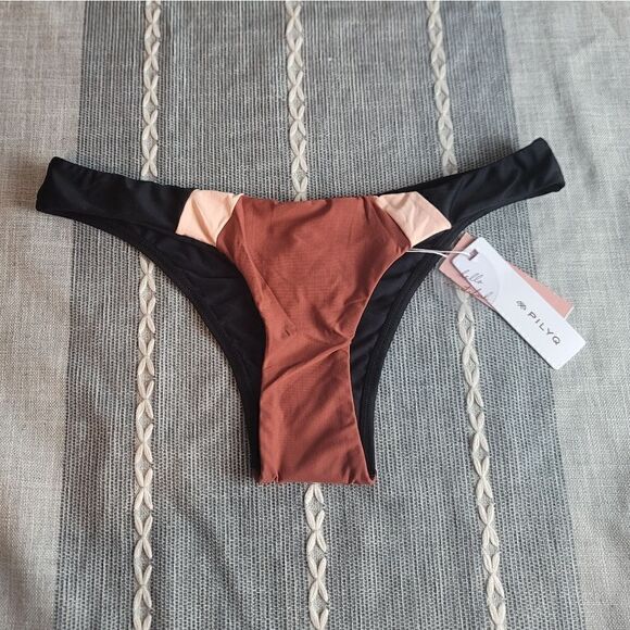 NWT- PILYQ Henna Colorblock 'Teeny' Bikini Bottoms - Picture 1 of 9